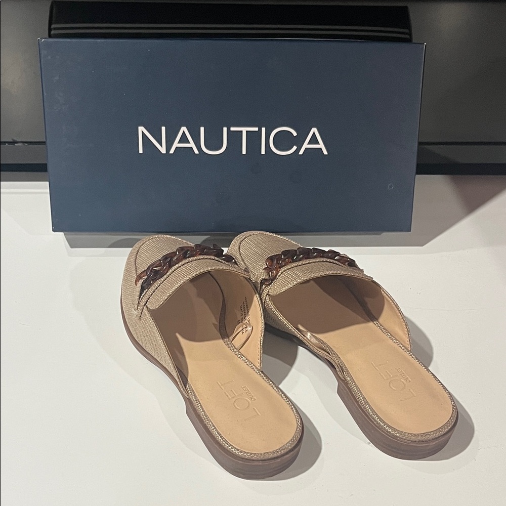 Nautica Women's Brown Mules with Chain Detail JM